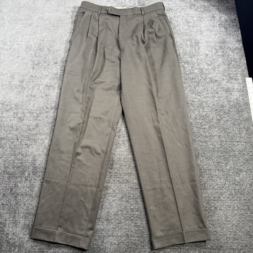 Ballin‎ Men's Size 33 Wool Classic Comfort EZE Gray Pleated Cuffed Dress Pants